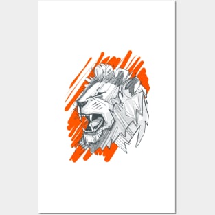 Lion face ink digital illustration Posters and Art